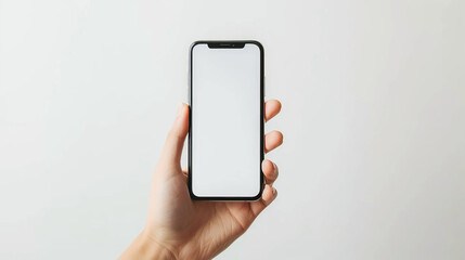 Poster - woman hand holding, showing blank screen mobile phone isolated on white background, mockup