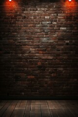 3d rendering of  a  Exposed brick wall illuminated by two spotlights.