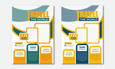 Wall Mural - Travel poster or flyer pamphlet brochure design layout space for photo background. Yellow Travel flyer template for travel agency