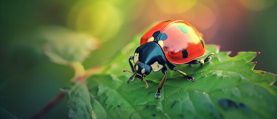 Sticker - ladybug on the leave in nature