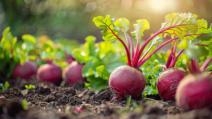 Wall Mural - Beetroot in vegetable garden, cultivation, agriculture concept