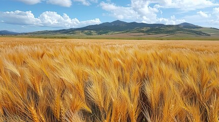 Wall Mural - A field of ripe golden barley swaying in the wind.
