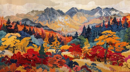 Poster - Mountain autumn scene. Generative AI