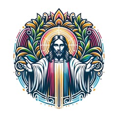 Wall Mural - A colorful art of a jesus christ with his arms out lively meaning has illustrative lively.