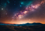 Fototapeta  - Landscape with the milky way in the sky above the mountains at night