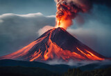 Fototapeta  - Landscape with an erupting volcano. Eruption of a volcano