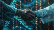 © G.Go - Handshake between two biotech professionals, combined with research data and stock market trends