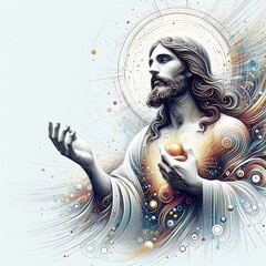 Wall Mural - A painting of a jesus christ holding a ball art has illustrative image meaning harmony.