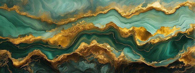 Background green gold abstract texture marble pattern liquid ink paint. Dark background green gold luxury stone wallpaper golden watercolor foil agate black art design emerald color fluid water moder	