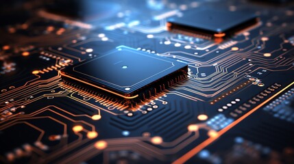 Close-up of a computer chip which is made of silicon and contains millions of transistors, be used to process information and perform calculations.