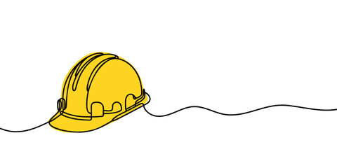 Wall Mural - one line drawing of isolated hard hat.