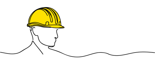 Wall Mural - Single continuous line drawing of a young builder. Business concept of building architecture. Single line vector.