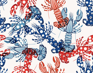 Wall Mural - Vector  Summer Red lobster  seamless pattern,