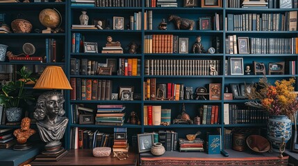 Bookshelf showcasing a curated collection of books arranged by color or size