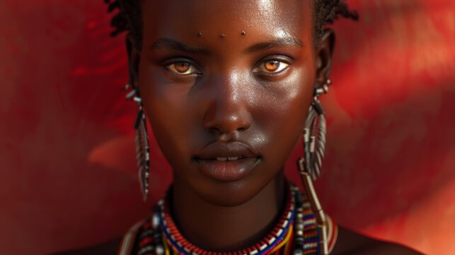 striking portrait of maasai woman with traditional jewelry
