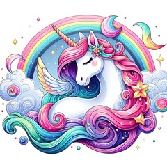 Wall Mural - A unicorn with rainbow hair and stars realistic lively used for printing harmony realistic
