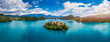 © daliu - Lake Bled in Slovenia. Beautiful mountains and Bled lake with small Pilgrimage Church. Bled lake and island with Pilgrimage Church of the Assumption of Maria. Bled, Slovenia, Europe.