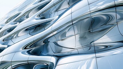 Poster - contemporary building with sleek, wave-inspired facade of glass and metal.
