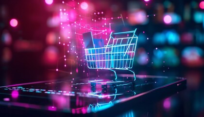 A shopping cart is displayed on a cell phone screen by AI generated image