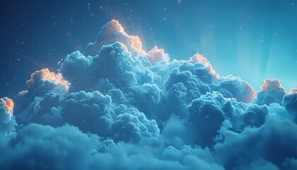 Sticker - The sky is filled with fluffy white clouds and the sun is shining through them by AI generated image