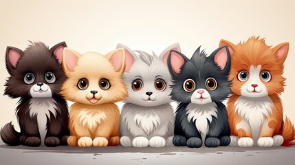 Naklejka na meble Cute Cartoon Kittens Lined Up in a Row - Adorable Vector Illustration