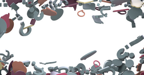 Poster - Abstract virtual postal envelopes sketch on blurry office buildings background, e-mail and marketing