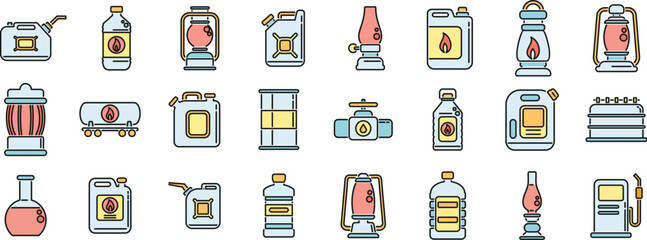 Sticker - Kerosene icons set outline vector. Energy container. Fuel heater thin line color flat on white