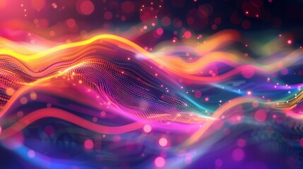 Canvas Print - Vibrant digital waves in a neon dance of light and color