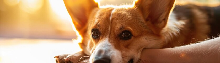 Wall Mural - corgi dog being groomed bright natural lighting