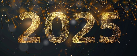 Wall Mural - Gold Sparkler Firework Text with 2025 Caption on dark background. New Year Banner