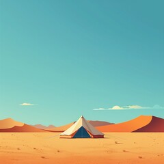 A minimalist illustration of Moses' meeting tent in the desert, created with simple shapes and subtle details to convey the spiritual significance and historical importance of the place 