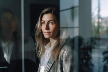 Canvas Print - businesswoman looking through window pane in office