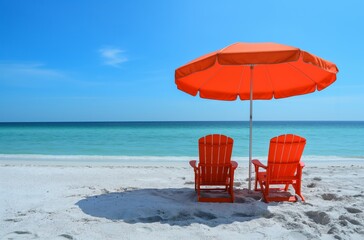 Beach chairs under umbrella