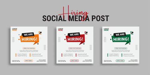 Wall Mural - We are hiring job vacancy social media post or square web banner template vector design	