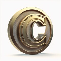 Poster - 3d golden copyright symbol isolated on white background. 3d render letter C