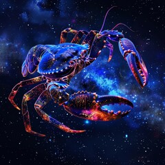 Wall Mural - Cancer Zodiac Sign, Crab Horoscope Symbol, Magic Astrology Lobster, Crayfish in Fantastic Night Sky