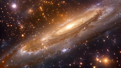 Wall Mural - a spiral galaxy surrounded by twinkling stars in the vast universe, a celestial sky filled with twin