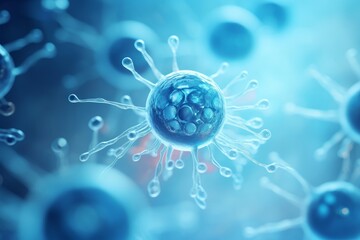 Wall Mural - Macro of a blue cell with a nucleus. Generative AI