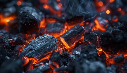 Wall Mural - The image is of a pile of charcoal with glowing embers by AI generated image