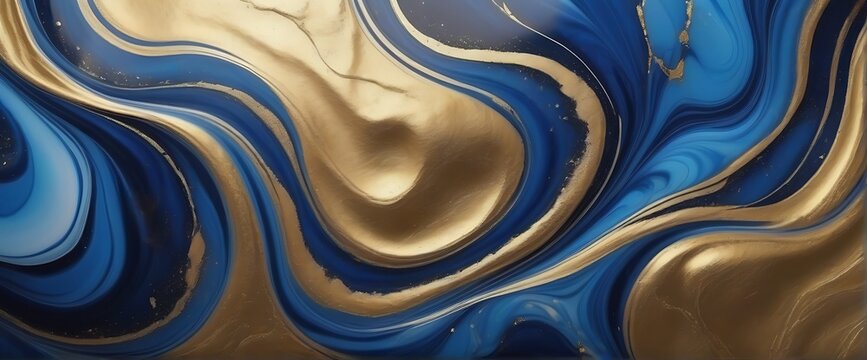 Abstract Marble Wave Acrylic Background. Unique texture of blue and white Marble with golden Ripple Pattern.