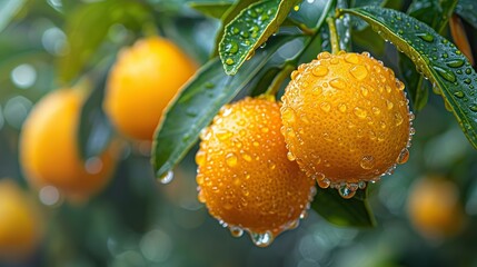 Canvas Print - A close-up of ripe kumquats hanging from a tree branch.