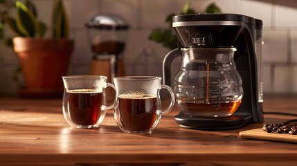 Placing a retro drip coffee maker on a wooden table