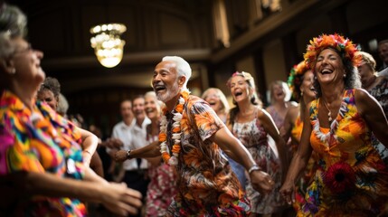 Wall Mural - Joyful Group of Mixed Age People Dancing and Celebrating Together at a Festive Event