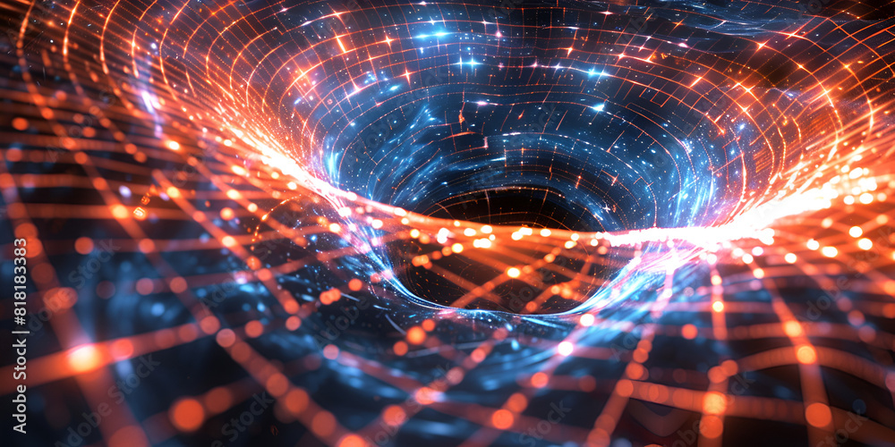 glow of binary codes in space tunnel 
