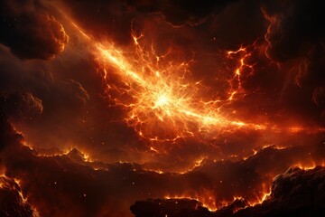 Wall Mural - A fiery explosion in space with a bright orange glow