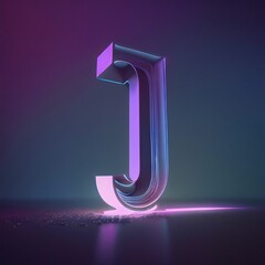 Neon alphabet letter J uppercase. 3D rendering.