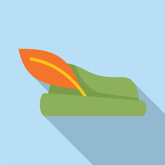 Poster - Flat design vector illustration of a stylized rocket icon with dynamic shadow on blue background