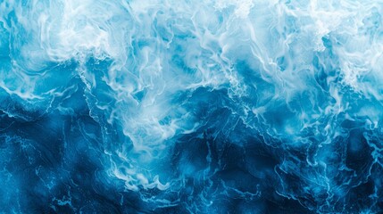 Wall Mural -  A close-up of a wave in the ocean, with its bottom painted blue and white, submerged in the water's midsection
