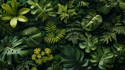 Wall Mural -  A close-up of various plants with green leaves atop and below the image