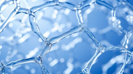 Poster -  A tight shot of a water structure, comprised of water droplets and bubbles, against a backdrop of tranquil blue The upper portion of this hydrostructure is brought into